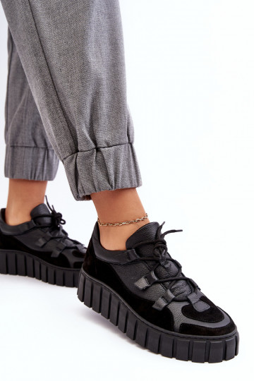 Sieviešu Āda sporta apavi ar platformu M01/1 Zazoo melnas krāsas