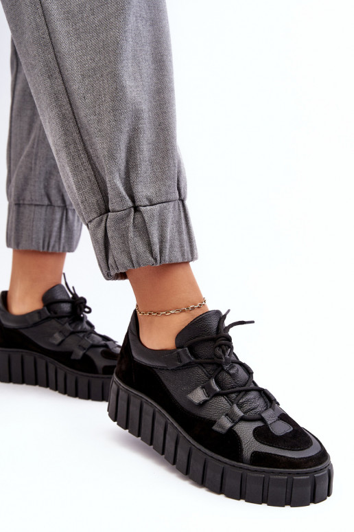 Sieviešu Āda sporta apavi ar platformu M01/1 Zazoo melnas krāsas