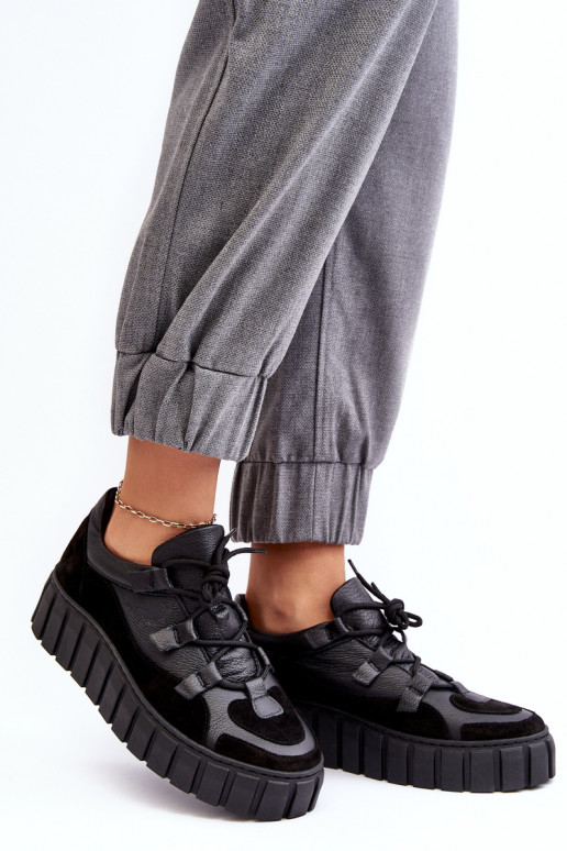 Sieviešu Āda sporta apavi ar platformu M01/1 Zazoo melnas krāsas