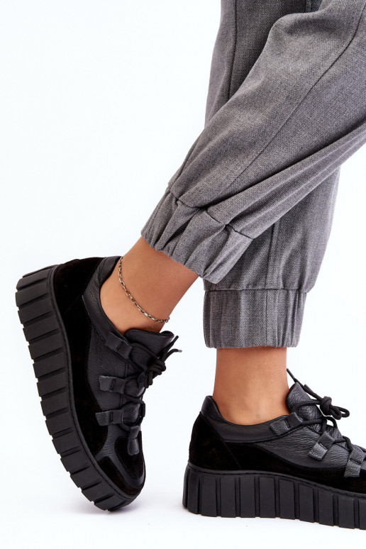 Sieviešu Āda sporta apavi ar platformu M01/1 Zazoo melnas krāsas