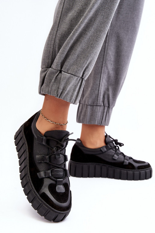 Sieviešu Āda sporta apavi ar platformu M01/1 Zazoo melnas krāsas