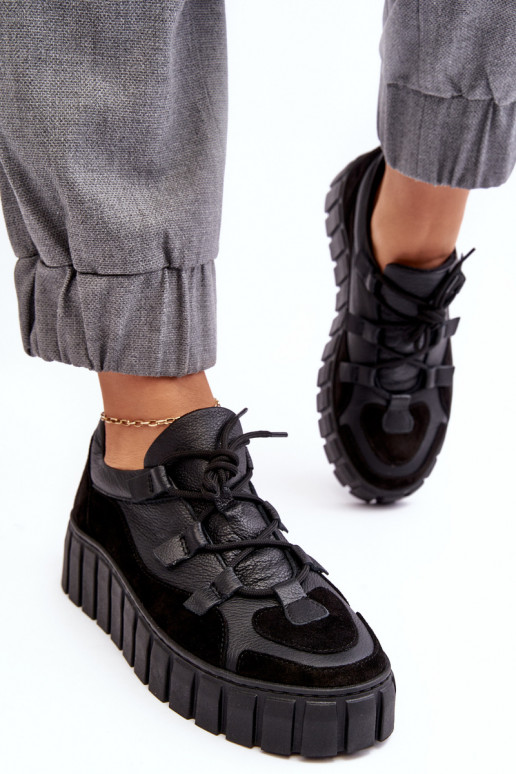 Sieviešu Āda sporta apavi ar platformu M01/1 Zazoo melnas krāsas