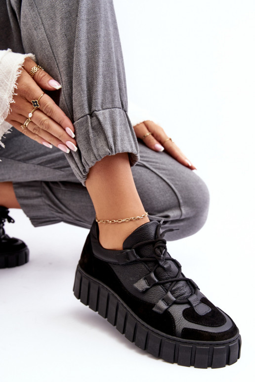 Sieviešu Āda sporta apavi ar platformu M01/1 Zazoo melnas krāsas