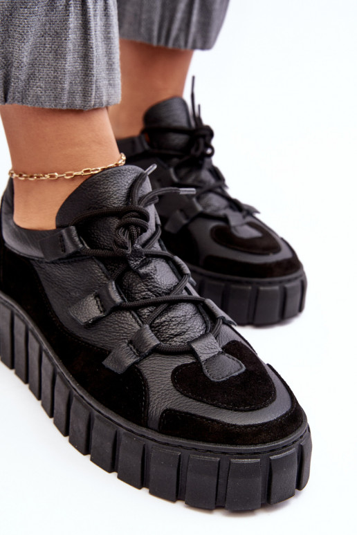 Sieviešu Āda sporta apavi ar platformu M01/1 Zazoo melnas krāsas