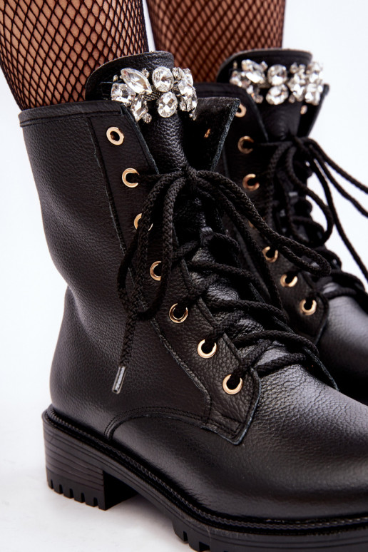 Āda Sieviešu zābaki ar ornamentiem Zazoo 1757 melnas krāsas Āda Sieviešu zābaki ar ornamentiem Zazoo 1757 melnas krāsas