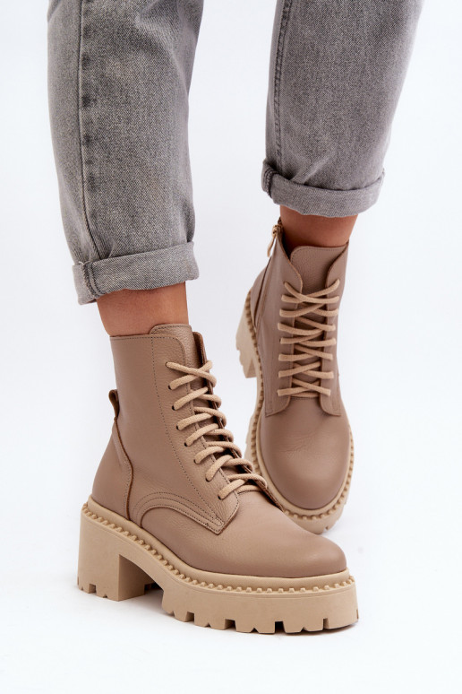 Zazoo 3413 Sieviešu puszābaki zābaki Uz masīviem papēžiem smilšu krāsas