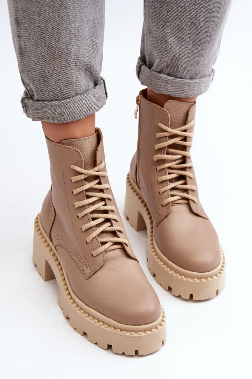 Zazoo 3413 Sieviešu puszābaki zābaki Uz masīviem papēžiem smilšu krāsas