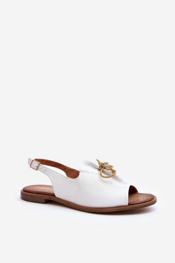 Zazoo 2898 Ādas plakanās sandales baltā krāsā