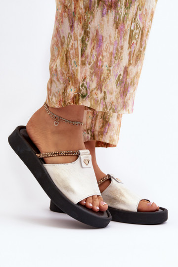 Zazoo 2896 sieviešu čības Āda Baltas-Zelta krāsas 2