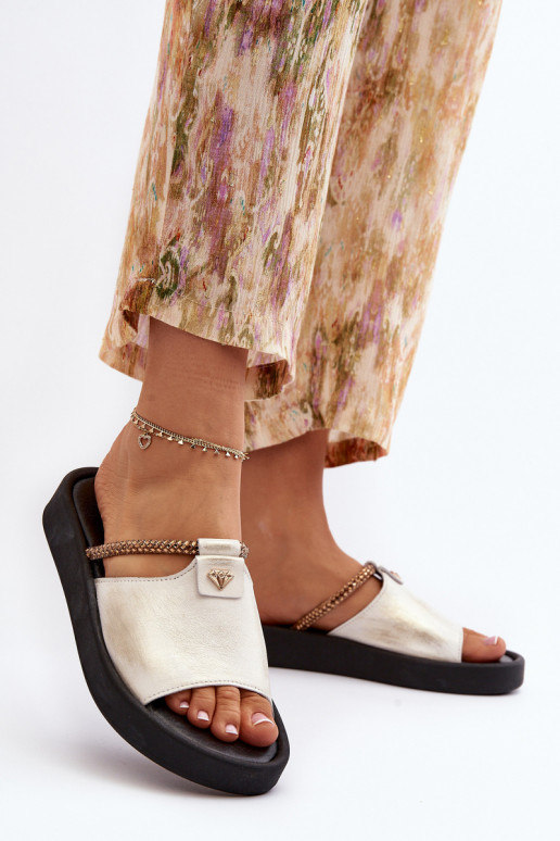 Zazoo 2896 sieviešu čības Āda Baltas-Zelta krāsas Zazoo 2896 sieviešu čības Āda Baltas-Zelta krāsas