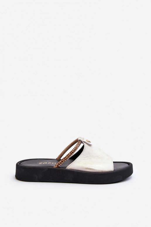 Zazoo 2896 sieviešu čības Āda Baltas-Zelta krāsas Zazoo 2896 sieviešu čības Āda Baltas-Zelta krāsas