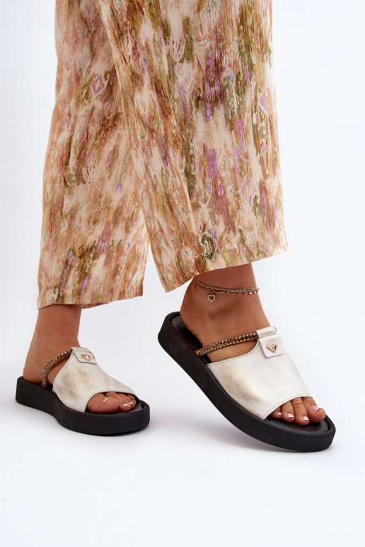 Zazoo 2896 sieviešu čības Āda Baltas-Zelta krāsas Zazoo 2896 sieviešu čības Āda Baltas-Zelta krāsas