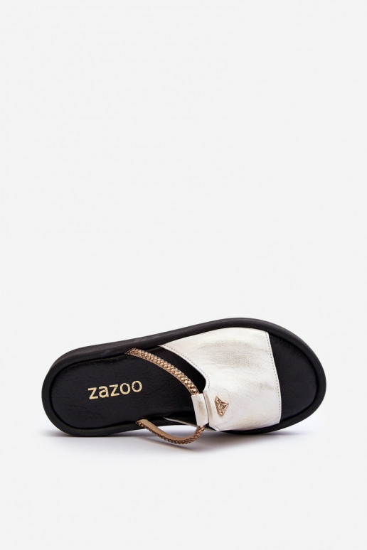 Zazoo 2896 sieviešu čības Āda Baltas-Zelta krāsas Zazoo 2896 sieviešu čības Āda Baltas-Zelta krāsas