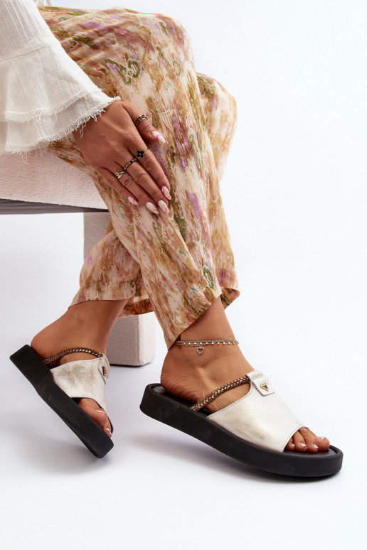 Zazoo 2896 sieviešu čības Āda Baltas-Zelta krāsas Zazoo 2896 sieviešu čības Āda Baltas-Zelta krāsas