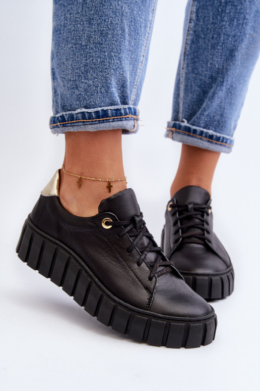 Zazoo 2919 Sieviešu Āda apavi Uz biezas zoles melnas krāsas Zazoo 2919 Sieviešu Āda apavi Uz biezas zoles melnas krāsas