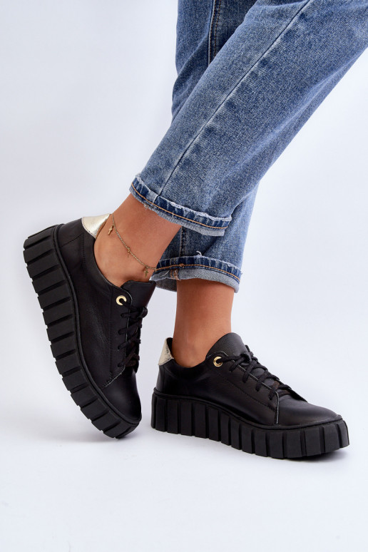 Zazoo 2919 Sieviešu Āda apavi Uz biezas zoles melnas krāsas Zazoo 2919 Sieviešu Āda apavi Uz biezas zoles melnas krāsas