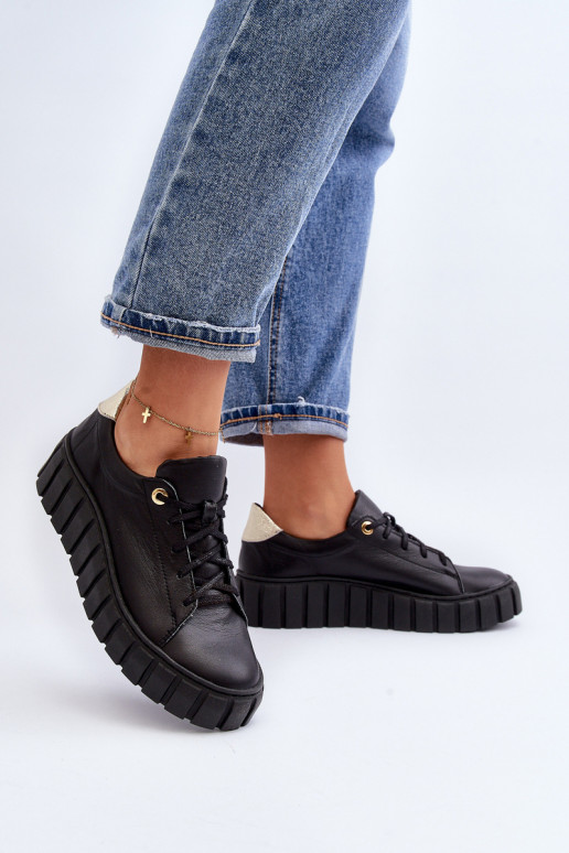 Zazoo 2919 Sieviešu Āda apavi Uz biezas zoles melnas krāsas Zazoo 2919 Sieviešu Āda apavi Uz biezas zoles melnas krāsas