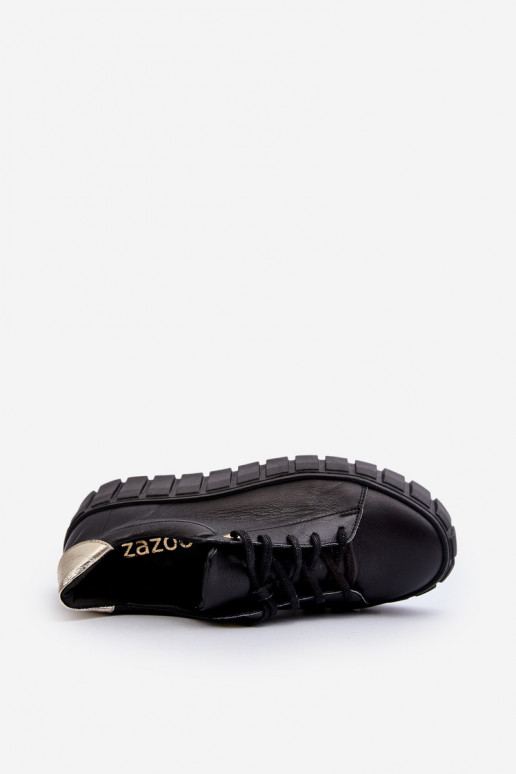 Zazoo 2919 Sieviešu Āda apavi Uz biezas zoles melnas krāsas Zazoo 2919 Sieviešu Āda apavi Uz biezas zoles melnas krāsas