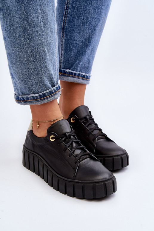 Zazoo 2919 Sieviešu Āda apavi Uz biezas zoles melnas krāsas Zazoo 2919 Sieviešu Āda apavi Uz biezas zoles melnas krāsas