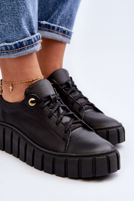 Zazoo 2919 Sieviešu Āda apavi Uz biezas zoles melnas krāsas Zazoo 2919 Sieviešu Āda apavi Uz biezas zoles melnas krāsas