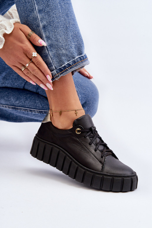 Zazoo 2919 Sieviešu Āda apavi Uz biezas zoles melnas krāsas Zazoo 2919 Sieviešu Āda apavi Uz biezas zoles melnas krāsas