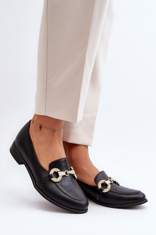 Zazoo 2880 Sieviešu Mokasīni Āda ar ornamentiem melnas krāsas