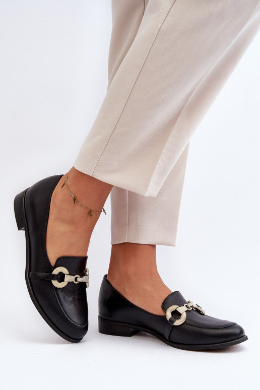 Zazoo 2880 Sieviešu Mokasīni Āda ar ornamentiem melnas krāsas