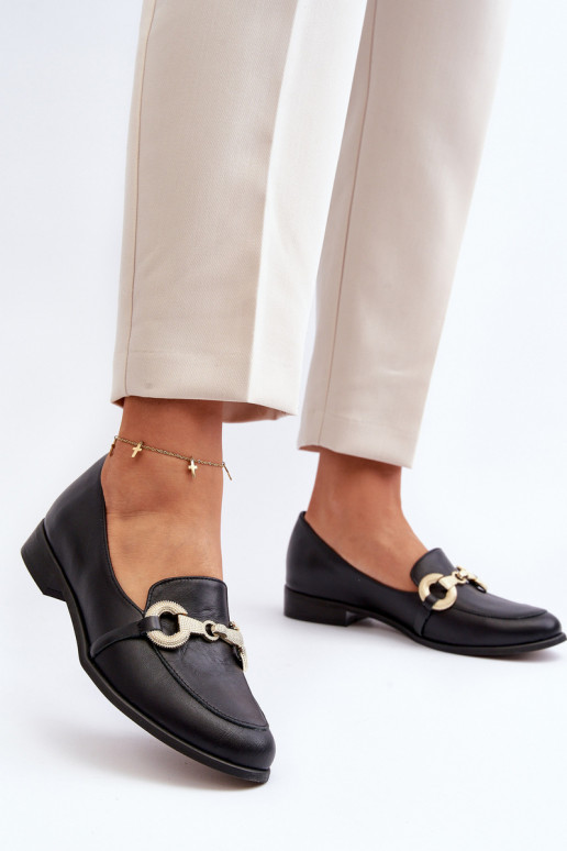 Zazoo 2880 Sieviešu Mokasīni Āda ar ornamentiem melnas krāsas