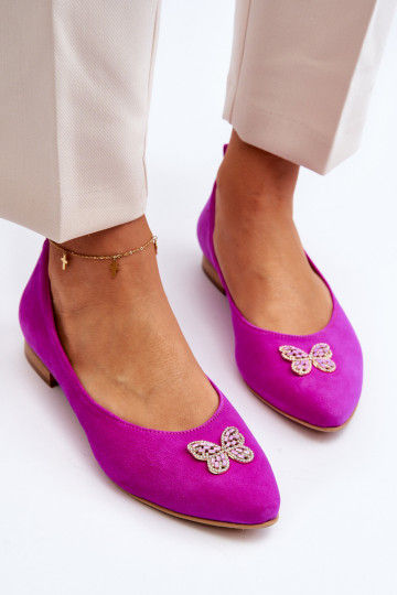 Zazoo 2887 Zamšādas balerīnas Ar greznu Tauriņim rozā krāsas