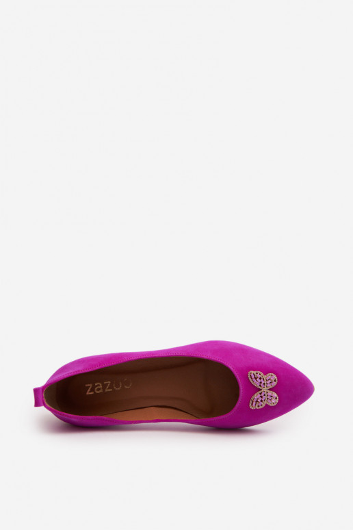 Zazoo 2887 Zamšādas balerīnas Ar greznu Tauriņim rozā krāsas Zazoo 2887 Zamšādas balerīnas Ar greznu Tauriņim rozā krāsas