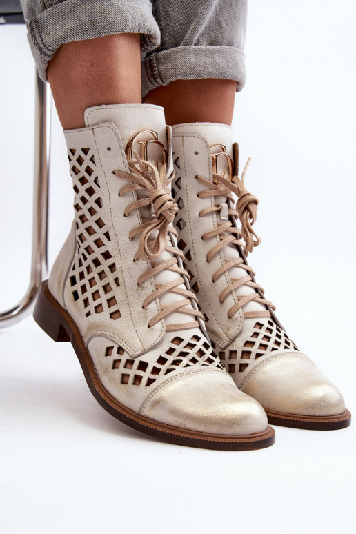 Zazoo 2695 Ažūrs Āda Sieviešu puszābaki Zelta krāsas Przecierany Zazoo 2695 Ažūrs Āda Sieviešu puszābaki Zelta krāsas Przecierany