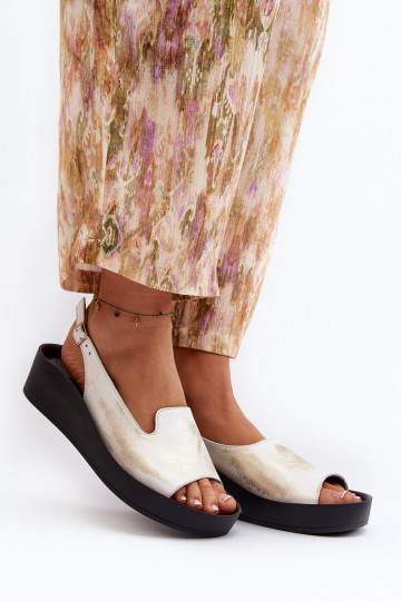 Zazoo 2893 Sieviešu basenes Āda na Biezsj PodeszInie Zelta krāsas Przecierany 2