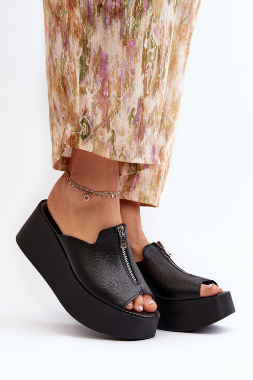 Zazoo 2916 Sieviešu Čības ar platformu ar rāvējslēdzējiem melnas krāsas Zazoo 2916 Sieviešu Čības ar platformu ar rāvējslēdzējiem melnas krāsas