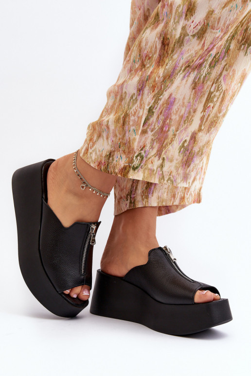 Zazoo 2916 Sieviešu Čības ar platformu ar rāvējslēdzējiem melnas krāsas Zazoo 2916 Sieviešu Čības ar platformu ar rāvējslēdzējiem melnas krāsas