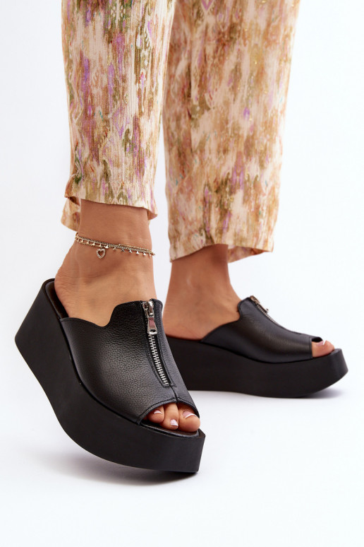 Zazoo 2916 Sieviešu Čības ar platformu ar rāvējslēdzējiem melnas krāsas Zazoo 2916 Sieviešu Čības ar platformu ar rāvējslēdzējiem melnas krāsas