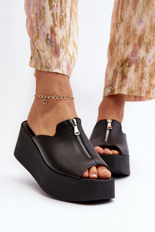 Zazoo 2916 Sieviešu Čības ar platformu ar rāvējslēdzējiem melnas krāsas Zazoo 2916 Sieviešu Čības ar platformu ar rāvējslēdzējiem melnas krāsas