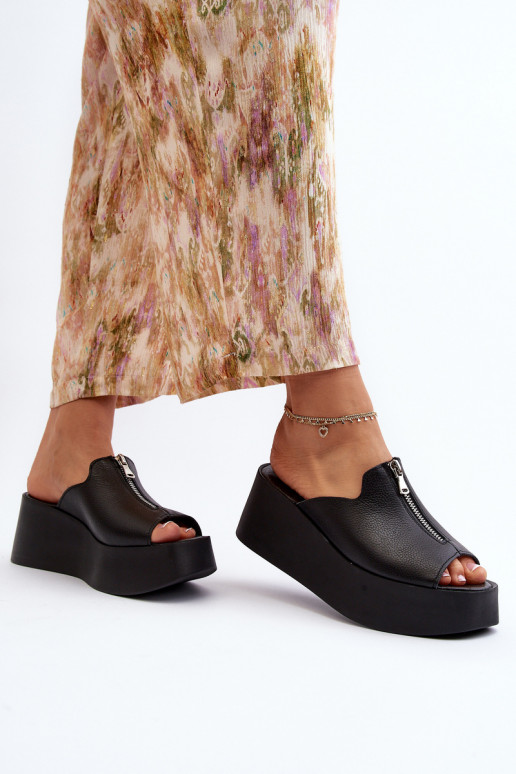 Zazoo 2916 Sieviešu Čības ar platformu ar rāvējslēdzējiem melnas krāsas Zazoo 2916 Sieviešu Čības ar platformu ar rāvējslēdzējiem melnas krāsas