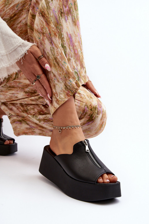 Zazoo 2916 Sieviešu Čības ar platformu ar rāvējslēdzējiem melnas krāsas Zazoo 2916 Sieviešu Čības ar platformu ar rāvējslēdzējiem melnas krāsas