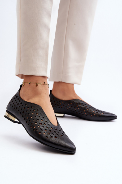 Zazoo 2883 Ažūra balerīnas Izgatavota no dabīgas ādas melnas krāsas Zazoo 2883 Ažūra balerīnas Izgatavota no dabīgas ādas melnas krāsas