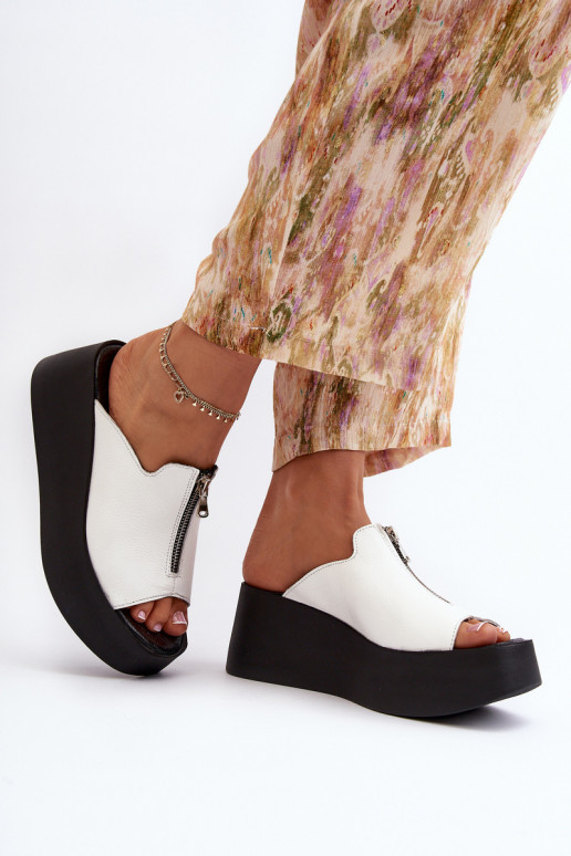 Zazoo 2916 Sieviešu Čības ar platformu ar rāvējslēdzējiem baltas krāsas Zazoo 2916 Sieviešu Čības ar platformu ar rāvējslēdzējiem baltas krāsas