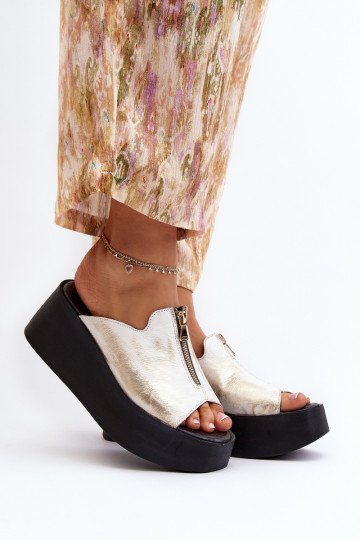 Zazoo 2916 Sieviešu Čības ar platformu ar rāvējslēdzējiem Zelta krāsas 2