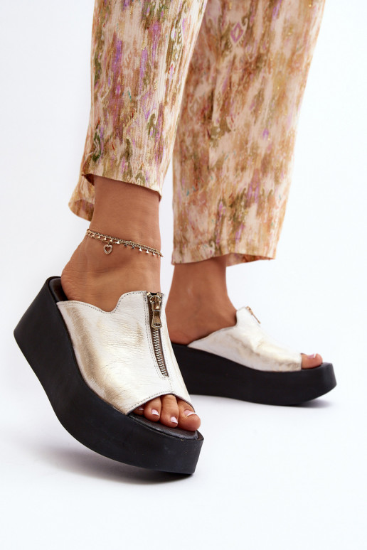 Zazoo 2916 Sieviešu Čības ar platformu ar rāvējslēdzējiem Zelta krāsas Zazoo 2916 Sieviešu Čības ar platformu ar rāvējslēdzējiem Zelta krāsas