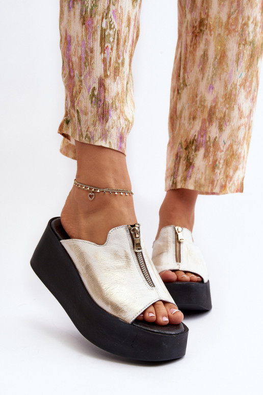 Zazoo 2916 Sieviešu Čības ar platformu ar rāvējslēdzējiem Zelta krāsas Zazoo 2916 Sieviešu Čības ar platformu ar rāvējslēdzējiem Zelta krāsas