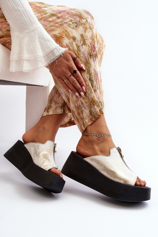 Zazoo 2916 Sieviešu Čības ar platformu ar rāvējslēdzējiem Zelta krāsas Zazoo 2916 Sieviešu Čības ar platformu ar rāvējslēdzējiem Zelta krāsas