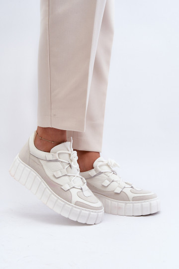 Sieviešu Āda sporta apavi ar platformu M01/1 Zazoo Ziloņkaula krāsas 2