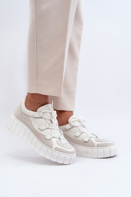 Sieviešu Āda sporta apavi ar platformu M01/1 Zazoo Ziloņkaula krāsas