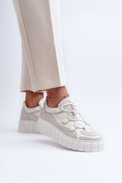 Sieviešu Āda sporta apavi ar platformu M01/1 Zazoo Ziloņkaula krāsas