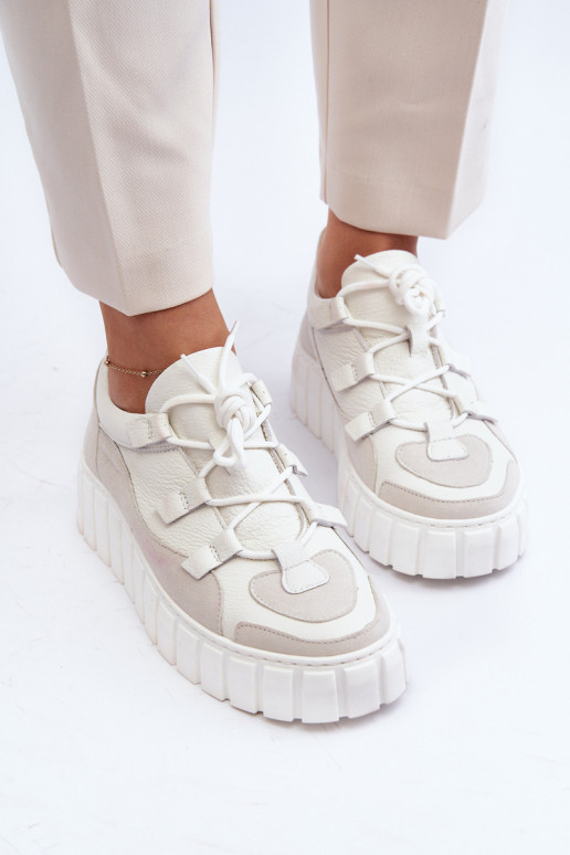 Sieviešu Āda sporta apavi ar platformu M01/1 Zazoo Ziloņkaula krāsas