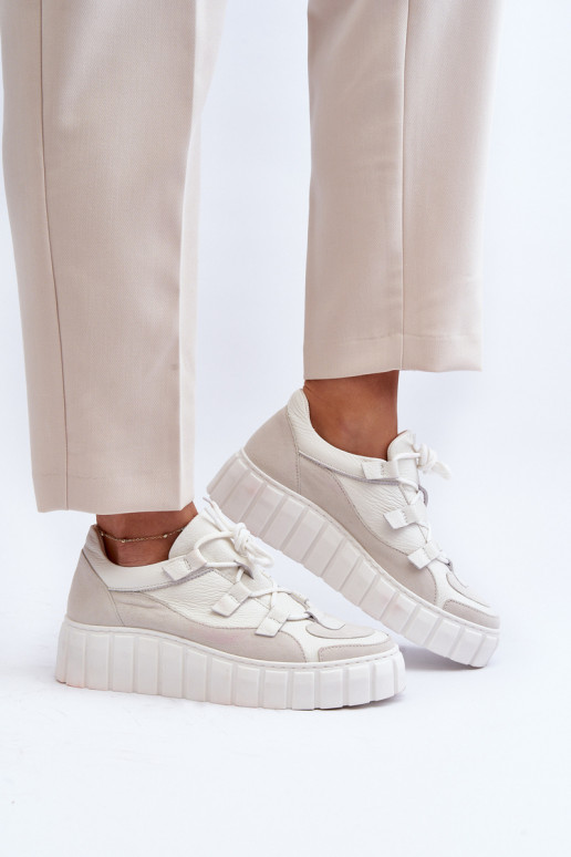 Sieviešu Āda sporta apavi ar platformu M01/1 Zazoo Ziloņkaula krāsas