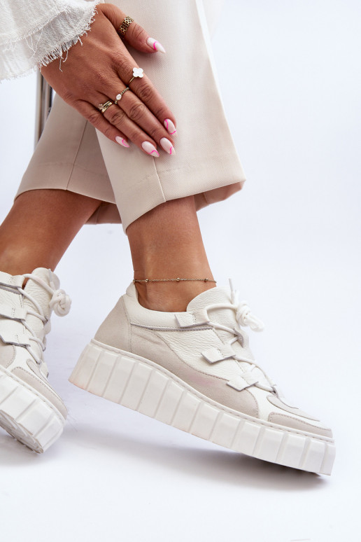 Sieviešu Āda sporta apavi ar platformu M01/1 Zazoo Ziloņkaula krāsas